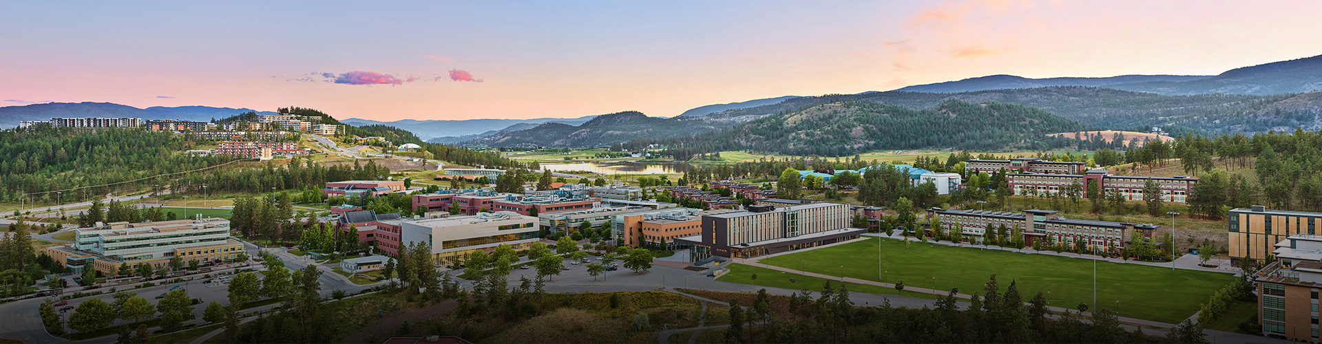 Photo of UBC Okanagan campus at sunset.